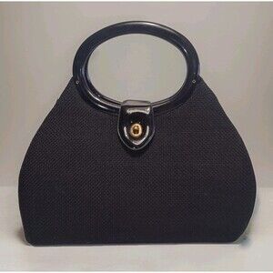 Mod 60s Sculptural Handbag Tiger Zipper Chunky Weave Lucite Handle JapanBlack